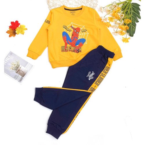 Bộ bé trai cotton da cá in hình siêu nhân-BỘ THU ĐÔNG BÉ TRAI